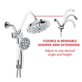 Ana Bath Dual Shower Heads with TWO FLEXIBLE/BENDABLE SHOWER ARM EXTENSIONS - 7" Rainfall Shower + 10-Spray Settings Hand Shower (BSS31110) (Chrome)