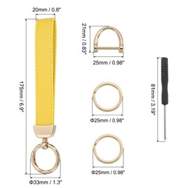 PATIKIL Leather Wristlet Keychain, Key Fob Wristband with 2 Key Rings and Anti-Lost D Ring for Men Women, Gold/Yellow