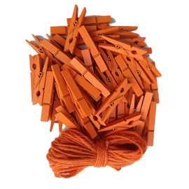 1.9 in Orange Wood Clothespins Hang Kids Artwork Craft Project Clothes Clips for Drying Bag Pegs with String Pack 50