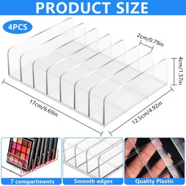 TTYSHIP® Pack of 4 Eyeshadow Pallet Organiser, Transparent Eyeshadow Organiser with 7 Compartments, Make Up Pallet Holder for Dressing Table, Bathroom