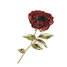 Sequined Rose Brooch, Red and Gold, Large 32cm Floral Decorative Ebelishment