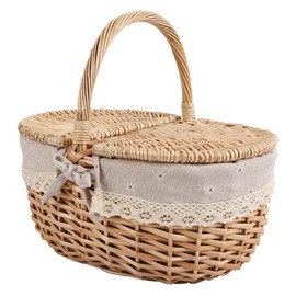Picnic Basket, Outdoor Carrier, Removable Liner, Rustic Woven Wicker Basket for Great Picnics, or as A Home Decoration