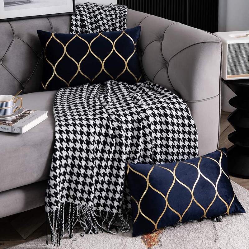 DEZENE Gold Velvet Throw Pillow Covers Navy: 2 Pack 12x20