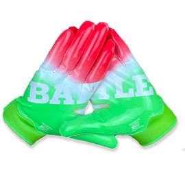 Battle Sports Watermelon Wide Receiver Football Gloves, Ultra Stick Adult & Youth Gloves - Adult X-Large, Red/White/Green