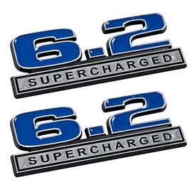 6.2 Liter Supercharged Emblems in Blue and Chrome - Pair