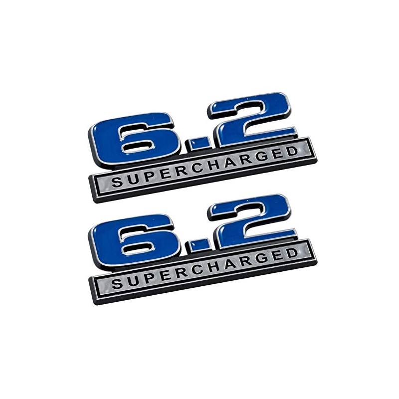 6.2 Liter Supercharged Emblems in Blue and Chrome - Pair