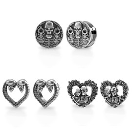 TBOSEN 3 Pair Ears Plugs and Tunnels Stainless Steel Screw Flared Shape Gauges Back Earrings Piercing Gift Packing Stretchers 0g to 5/8 Inch