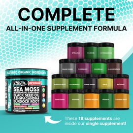 Clean Nutra Sea Moss Capsules with Ashwagandha, Black Seed Oil, Burdock Root, Bladderwrack, Moringa, Chlorella, Spirulina, Turmeric, Elderberry, Amla – 90 Vegan Capsules – MiracleMin