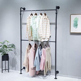 Industrial Pipe Clothes Rack, Wall Mounted Black Iron Garment Bar, Multi-Purpose Hanging Rod for Closet Storage (Black)