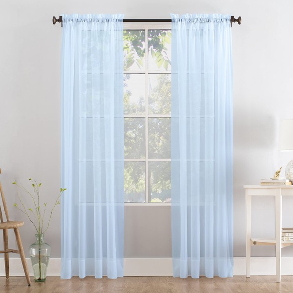 Megachest a pair of slot top voile curtains (Baby Blue,