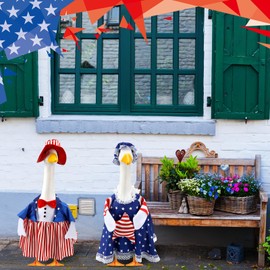 Realspring 2 Set Summer Goose Outfit 23" Porch Cement Goose Clothes for Summer 4 of The July Beach Lawn Garden Yard Decor(Patriotic)