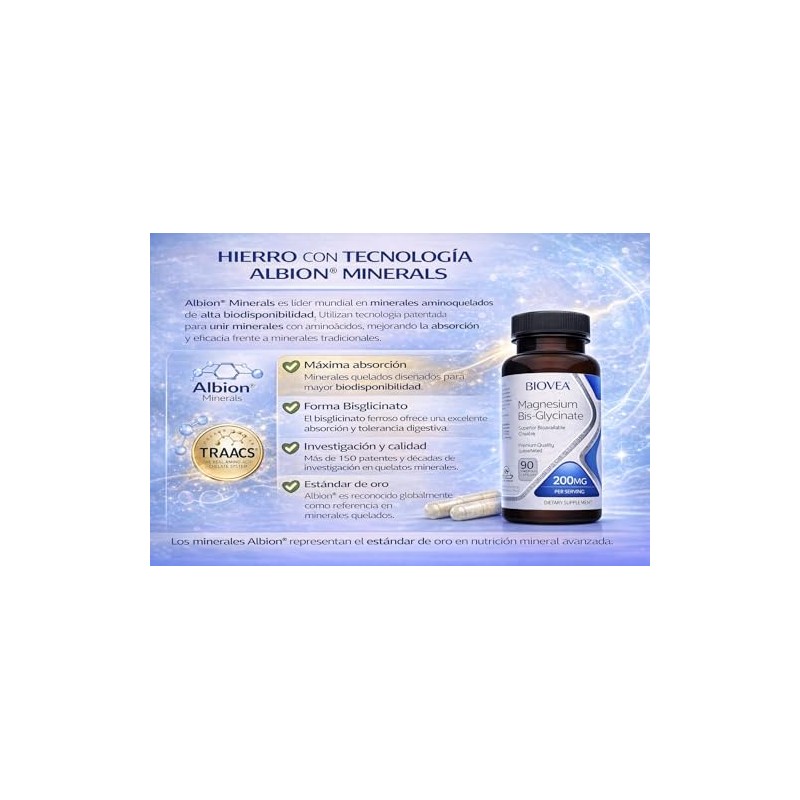BIOVEA Hierro Bis-Glicinato de alta biodisponibilidad 90 capsulas de 18mg