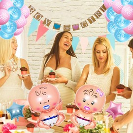 36-teiliges Baby Shower Deko Set,Gender Reveal Party Dekoration,Baby Shower Party Boy or Girl Set Babyparty Geschlecht Offenbaren Baby Deko Mädchen oder Junge Banner, Folienballon, Latexballon