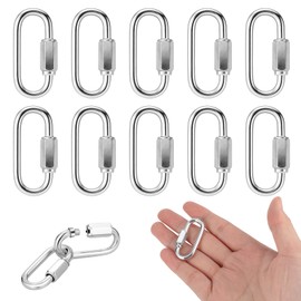 10 Pack 304 Stainless Steel M3.5 Chain Link, 1/8 Inch Twist Oval Keychain D Shape Heavy Duty Chains Link Connector Thread Quick Links Hardware Chains Locking Carabiners Hooks for Outdoor Traveling