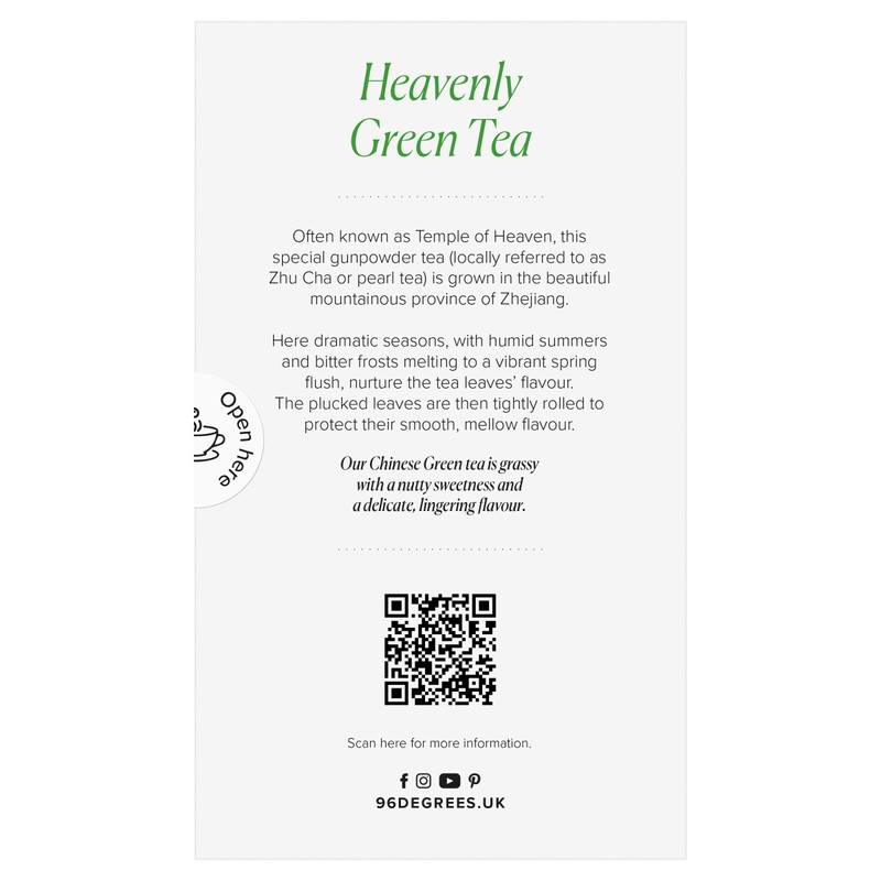 96° Chinese Green Tea - 20 Pyramid Tea Bags, Individually