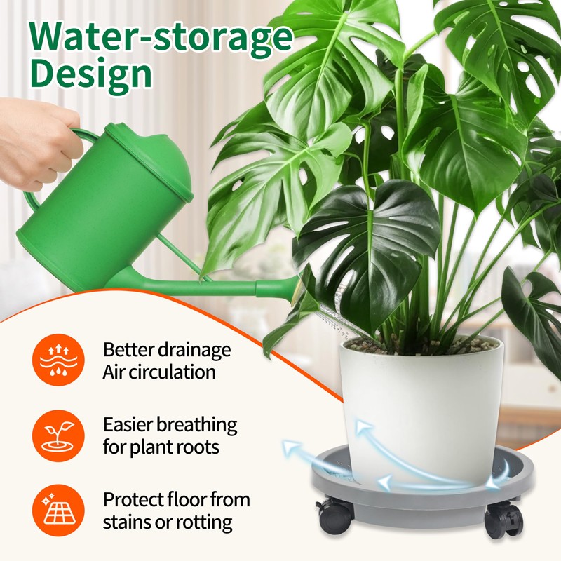 3 Pack 13 inch Plant Caddy with Lockable Wheels, Drainage