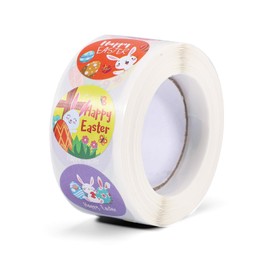 500pcs 1 Inch Easter Stickers, Colorful Happy Easter Sticker Roll Round Easter Egg Bunny Decals Self-Adhesive Rabbit Holiday Labels for Kids Gift Wrapping Envelope Cards Party Supplies Decorations