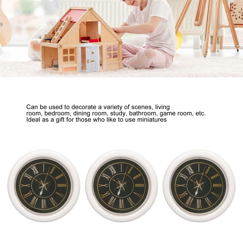 3 PCS Dollhouse Wall Clock 1:12 Dollhouse Miniature Round Wall