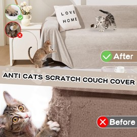 MEETSKY Couch Cover for 3 Cushion Sofa, Cat Scratch Proof Couch Protector Washable Sofa Covers Sectional Couch Covers for Dogs Soft L Shape Sofa Slipcover for Pets Kids, 91" x134”, Oat