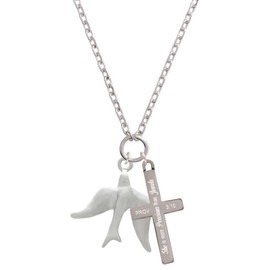 Delight Jewelry Silvertone 3-D Dove - She is More Precious Engraved Cross Zoey Necklace, 28"