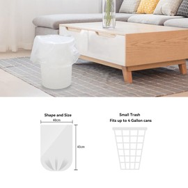 WAIKAS 1.5 Gallon Trash Bags, 130 Count, Small Garbage Bags, No Flaps/Ties, 40x43cm, 2.6g/pcs, Unscented, White