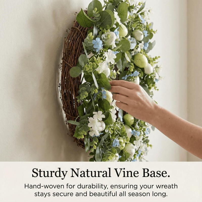 Quixem 20 Inch Easter Wreath for Front Door, Spring Eucalyptus
