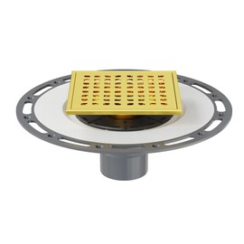 Neodrain Square Shower Drain, 6 in Golden 304 Stainless Steel Floor Drain with PVC Bonding Flange Base with Waterproof Fabric, Drain Grate Removable, Drain Key for Low Profile Shower Pan