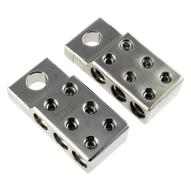 DS18 B-1 Battery/Ground Terminal - Positive/Negative Competition Distribution Block, Nickel Plated Ultra Conductive Copper Alloy, 4 x 4/0GA and 2 x 6/0GA, Bolt Down Holes (Pair)