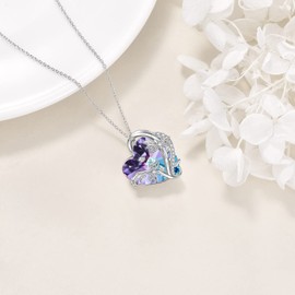 WINNICACA Collar de vidrio de corazón para mujer, plata de ley, mariposa, libélula, abeja, catarina, araña, gusano brillante, regalos para cumpleaños, aniversario, plata de ley