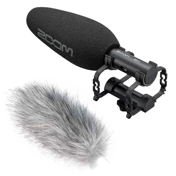 Zoom ZSG-1 Shotgun Directional Microphone for Camera and Smartphone + Keepdrum Fur Wind Shield