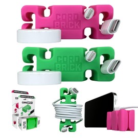 CordBrick 2pk Weighted Cord Holder for Nightstand - Phone Charger Cable Management for Travel, Phone Accessory, Stocking Stuffers for Adults - Multipurpose Gift for Home, Office, Silicone, Pink/Green