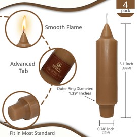 NJAO HOO Brown Short Taper Candle 5 Inch Candlesticks Unscented Dripless Tapered Candle Set for Fall Decorations Home Wedding Party Dinner Candles, 4 Pack