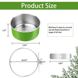 Holierhigh Bird Feeding Dish Cups, 8 Pcs Stainless Steel Bird Food Bowls, Hanging Parrot Water Bowl with Clamp Holder, Cage Coop Feeder for Parakeet Lovebirds Conure Budgies Small Animal