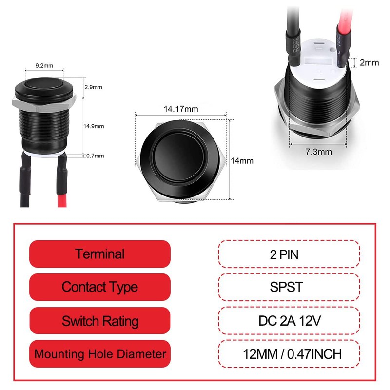 RUNCCI-YUN 10pcs 12 mm Push Button Waterproof Metal Push Button