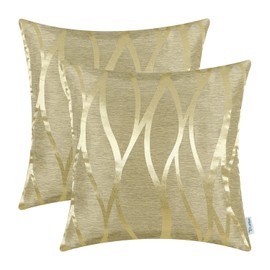 CaliTime Pack of 2 Throw Pillow Covers Cases for Couch Sofa Home Decor Modern Shining & Dull Contrast Abstract Water Waves Lines Geometric 18 X 18 Inches Gold