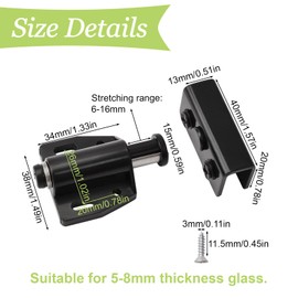 UFURMATE Glass Door Magnetic Catch Latch Closures, 4Set Push Open Adjustable Frameless Single Glass Door Magnetic Touch Latchs with Cabinet Clamp, Fit for 5-8mm Free-Swinging Glass Door (Black)