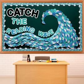 Summer Ocean Reading Bulletin Board Decorations Ocean Waves Theme Bulletin Board Set Catch The Reading Wave Half Heart Cutouts for Library School Classroom Chalkboard Wall Decor