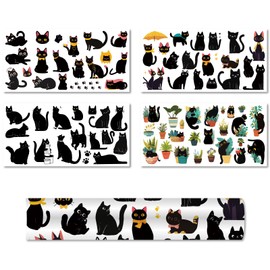 CREATCABIN 4 Sheets Black Cat Rub on Transfers for Furniture Crafts Rub On Transfer Stickers Pot Plants Transfers Vintage Decals Waterproof for Wood Fabric Journals DIY Craft Home Decor 11.8x5.9Inch