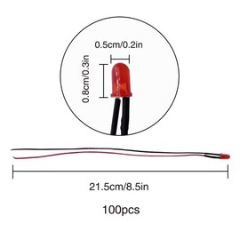 YIXISI 100 PCS 5mm LED Diodes Light with Diffused Colored Lens, Ultra Bright 12V 20cm Pre Wired, Red