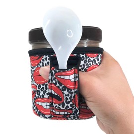 Lit Handlers Ice Cream Cooler Sleeve - Neoprene Ice Cream Pint Holder with Handle and Pocket - Tear Resistant Cooler & Container - Machine Washable & Leak Proof Cup Cover for Yogurt (Leopard Lips)