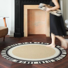 XLYBSST Round Rug, 3.3Ft Geometric Modern Fluff Area Rug, Washable Non Slip Floor Area Mat Carpet, Play Mat for Living Room, Sofa and Bedroom