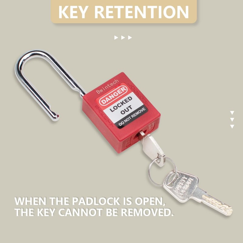 Bwintech 5 PCS 38MM Keyed Different Red Safety Padlock Lockout
