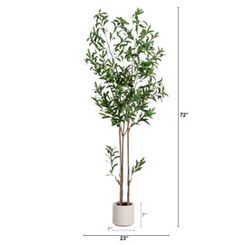 Nearly Natural 6ft Minimalist Olive Tree - Artificial Indoor Tree with Faux Olives, Bendable Branches, Leaves, and White Decorative Planter
