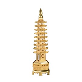 7'' Alloy Fengshui 9 Level Pagoda Wenchang Tower Statue Protection Business Rises Desk Decor Collectible Golden Color ZD112