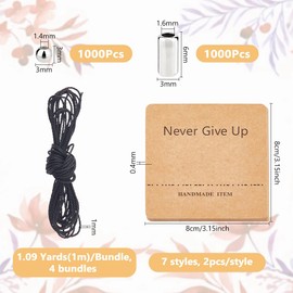 DICOSMETIC DIY Morse Code Bracelet Bead Kit Including 2000Pcs 2 Styles Platinum Plastic Bead Bulk 4.36 Yards Waxed Cotton Cord 14Pcs Bracelet Display Cards Adjustable Braided Bracelets Necklaces Kit