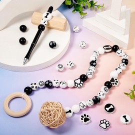 PandaHall 200pcs Dog Wooden Beads Round Wooden Beads Dog Paw Print Wooden Beads for Farmhouse Garland Home Decoration Jewelry Making