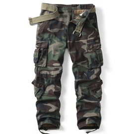AKARMY Men's Camo Cargo Work Pants Cotton Casual Tactical Combat Military Wild BDU Ripstop Trousers with Multi Pockets 30
