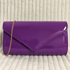 fi9 Patent Leather Bridal Wedding Evening Handbag Party Clutch Shoulder Hand Bag (Purple)