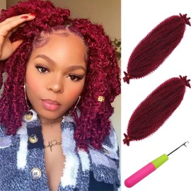 12 Inch Red Pre Fluffed Spring Twist Hair 2 Packs Burgandy Springy Afro Twist Hair Pre-Separated Marley Twist Braiding Hair Synthetic Wrapping Hair For Soft Locs BUG