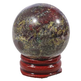 Lovionus89 40 mm Healing Crystal Ball Divination Sphere, Sculpture Home Decoration Fengshui Balls with Wooden Stand, Dragon Bloodstone